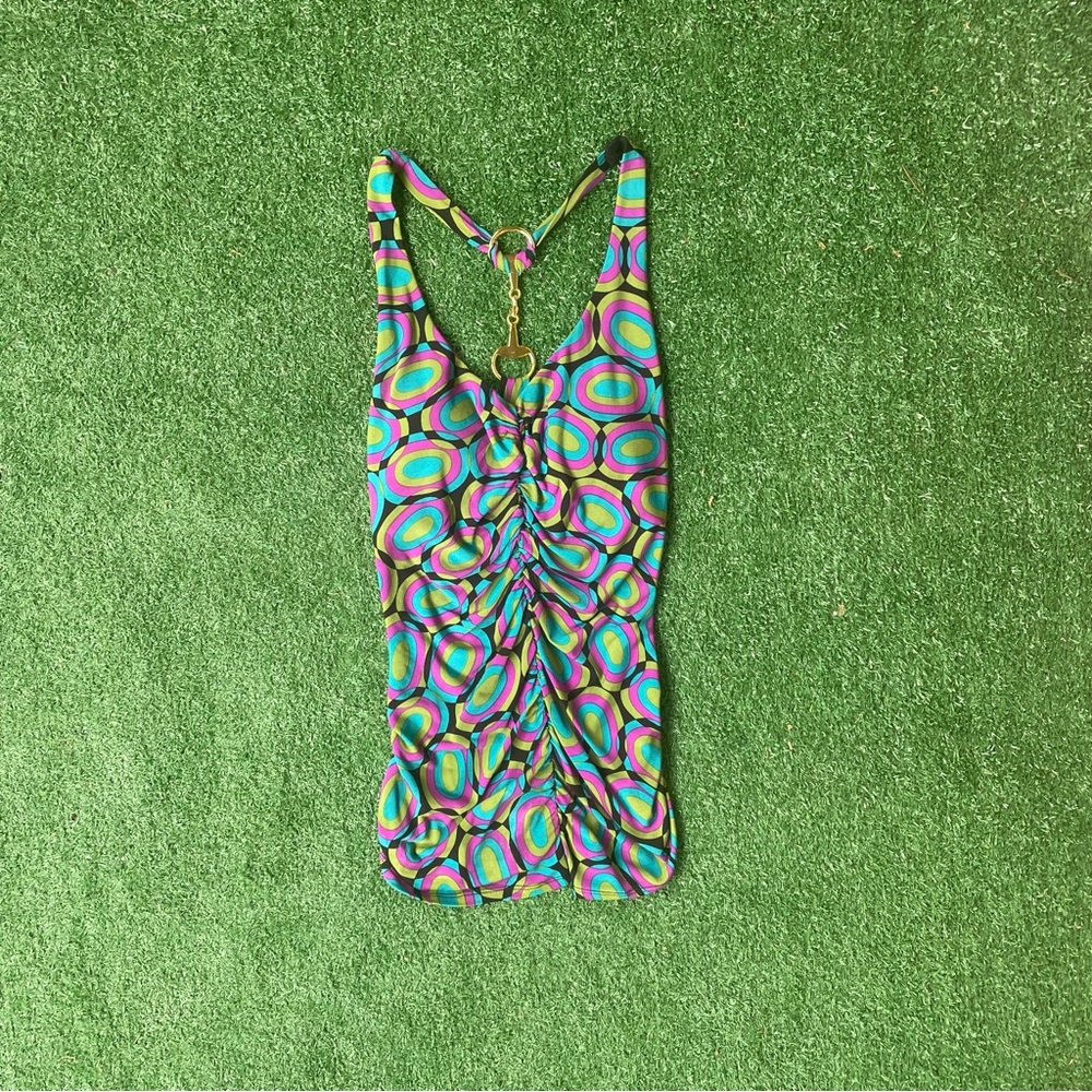 Bisou Bisou Multicolor Halter Top with Gold Ring Detail